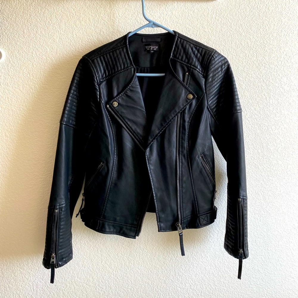 Top shop Nelly Faux Leather Moto Jacket EUC
